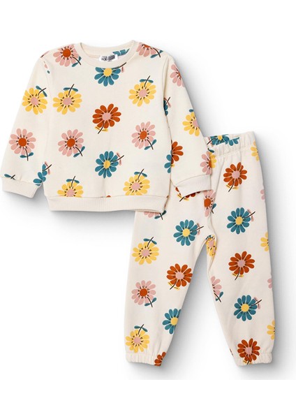 Kız Bebek Eşofman Takımı Bisiklet Yaka Uzun Kol Reçme Paça