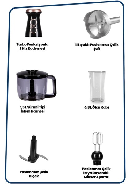 Geniş Hazneli 1500W Çok Fonksiyonlu Paslanmaz Çelik Blender Siyah