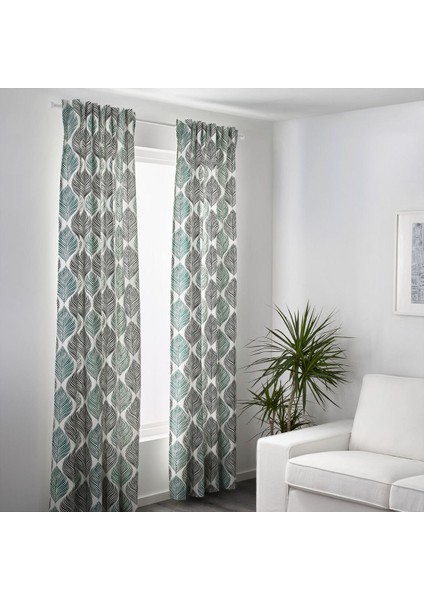 Fon Perde/2 Kanat, Beyaz-Yeşil, 145X300 cm fiyatları