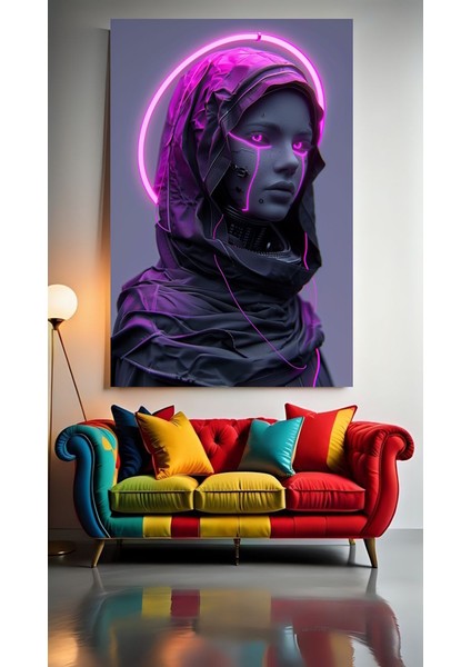 Modern Neon Tonlarda Kadın Görseli V1 Ev Duvar Salon Güzellik Salonu Ofis Dükkan Dekarasyon Kanvas Tablo
