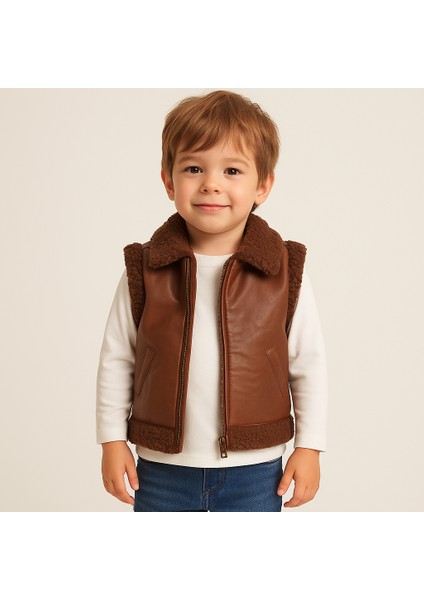 Unisex Eton Çocuk Deri Yelek