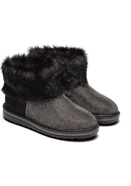 Kadın Kürklü Taşlı Düz Taban Bot 7000