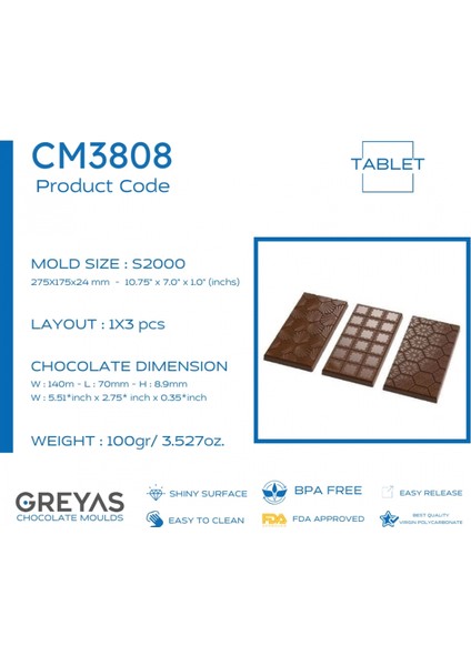 Polikarbon Tablet Çikolata Kalıbı 100 gr | Cm-3808 fırsatları