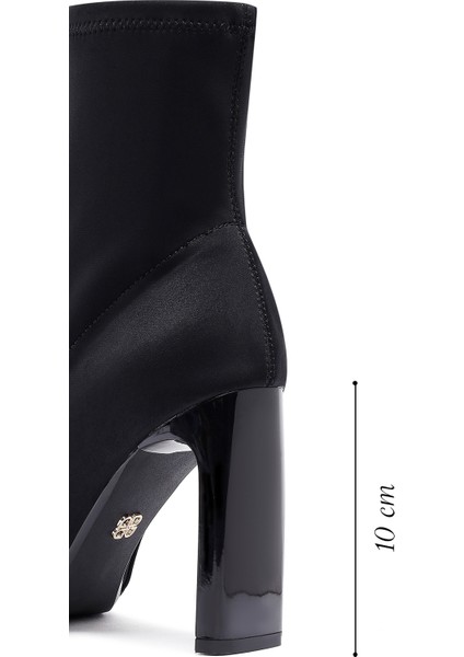Kadın Siyah Fermuarlı Yüksek Kalın Topuklu Kumaş Bot 25AFD44046F fiyatları