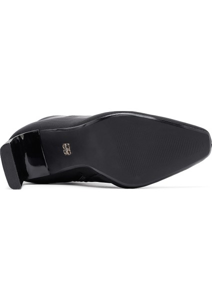 Kadın Siyah Fermuarlı Yüksek Kalın Topuklu Kumaş Bot 25AFD44046F