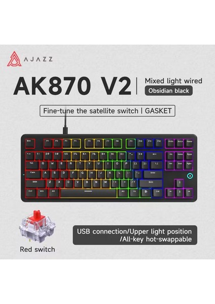 Ajazz AK870 V2 Red Switch, Rgb, Hot Swap, Gasket Oyuncu Klavyesi (Sleeve Kablo Hediyeli) fiyatları