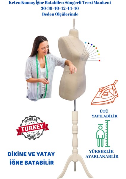 Keten Kumaş Süngerli Iğne Batabilen Prova Mankeni Terzi Mankeni Ket-01