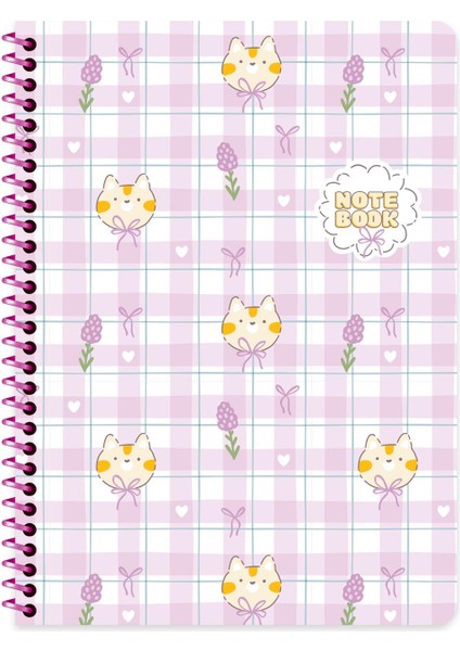 Keskin 16,5*22,5 Çizgili Spiralli Kawaii Defter - Kedi