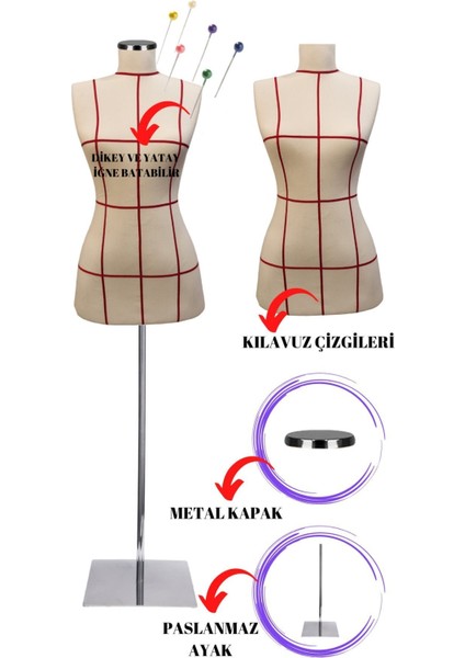 Kılavuz Çizgili 38 Beden Sünger Iğne Batabilen Keten Kumaş Terzi Mankeni Prova Mankeni fiyatları