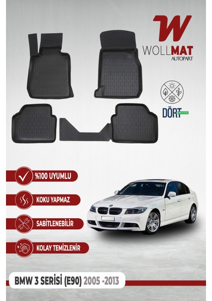 Bmw 3 E90 Paspas 2005-2013 Uyumlu 3D Havuzlu Paspas