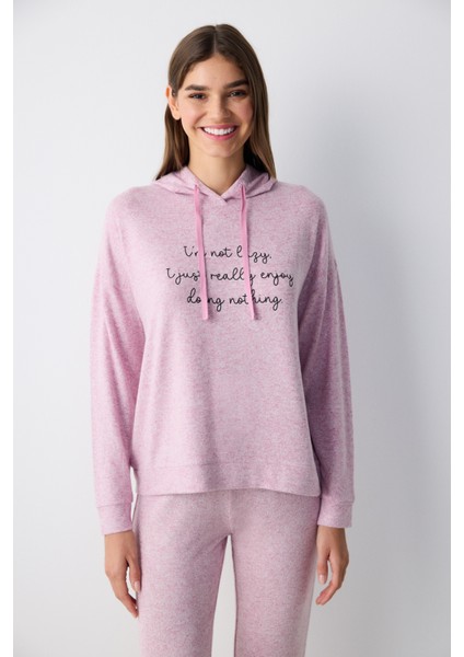 Maybe Later Kapüşonlu Lila Sweatshirt Pijama Üstü