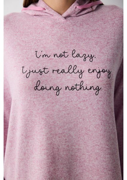 Maybe Later Kapüşonlu Lila Sweatshirt Pijama Üstü