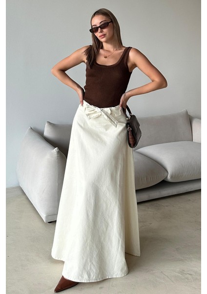 Beli Kuşaklı Denim Çan Uzun Etek Ekru 7064 indirimleri