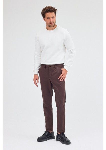 Sütlü Kahverengi Yan Cep Düz Paça Pamuklu Slim Fit Chino Casual Pantolon 1003255155