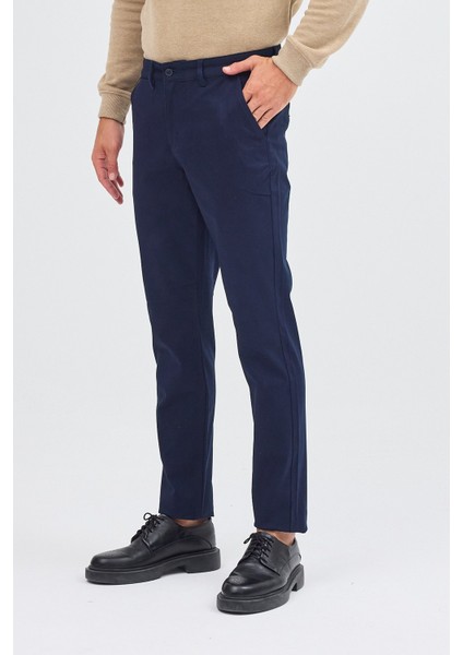 Koyu Lacivert Yan Cep Düz Paça Pamuklu Slim Fit Chino Casual Pantolon 1003255155 modelleri