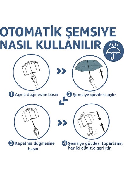 Tam Otomatik Katlanır Kanca Kolu Taşınabilir Şemsiye Güneşlik ve Uv Koruma Yağmur Geçirmez Siyah indirimleri