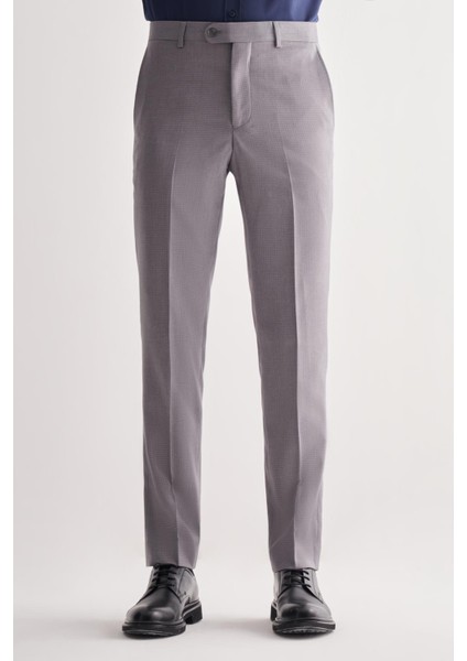 Gri Yan Cep Açık Paça Kendinden Desenli Slim Fit Esnek Pantolon 1003255151