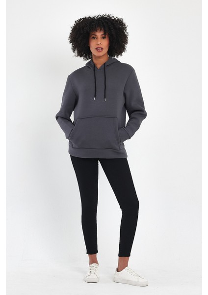 Kadın Kapşonlu Rahat Kalıp Içi Polarlı 3 Iplik Sweatshırt SPR24SWK55