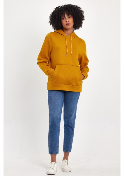 Kadın Kapşonlu Rahat Kalıp Içi Polarlı 3 Iplik Sweatshırt SPR24SWK55