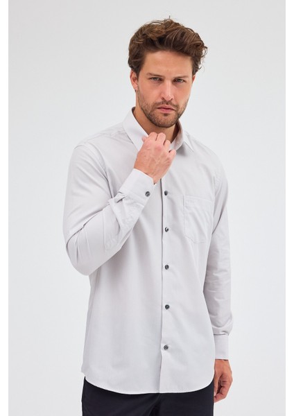 Taş Rengi Sert Yaka Uzun Kol Easy To Iron Comfort Fit Pamuklu Gömlek 1004255300 modelleri