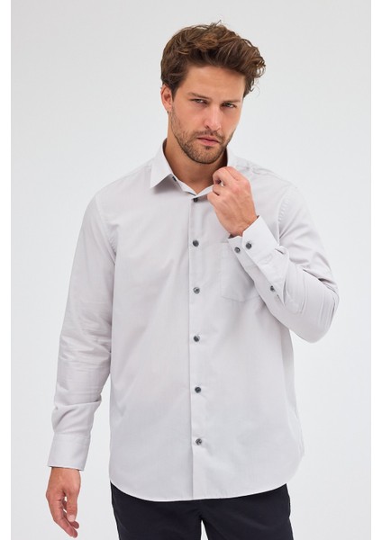 Taş Rengi Sert Yaka Uzun Kol Easy To Iron Comfort Fit Pamuklu Gömlek 1004255300 fırsatları