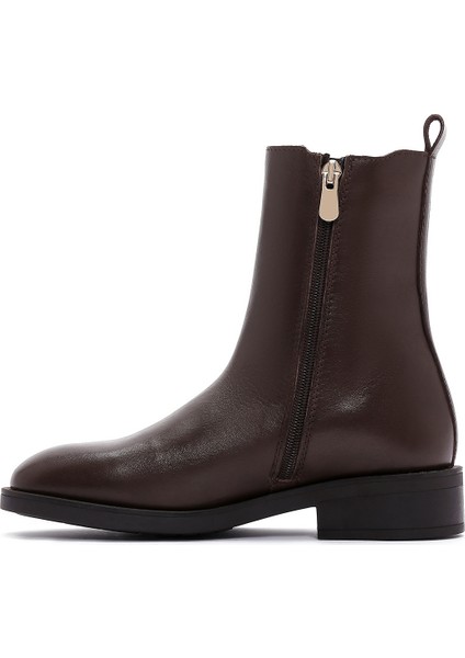 Kadın Kahverengi Fermuarlı Deri Casual Bot 25WFD550018 fiyatları