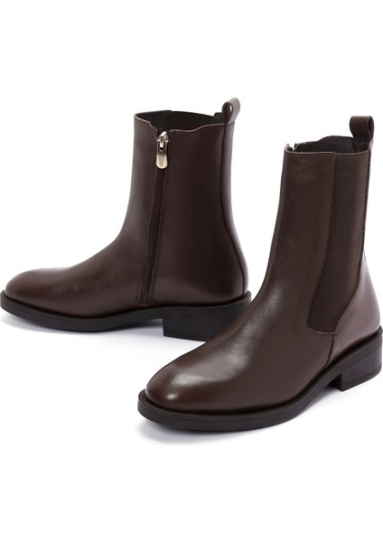 Kadın Kahverengi Fermuarlı Deri Casual Bot 25WFD550018 modelleri