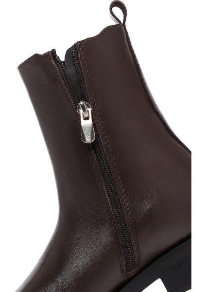 Kadın Kahverengi Fermuarlı Deri Casual Bot 25WFD550018