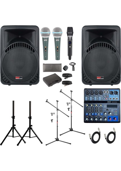 Ample Surface-Paket-2 Aktif Hoparlör ve Mixer Full Ses Sistemi Seti