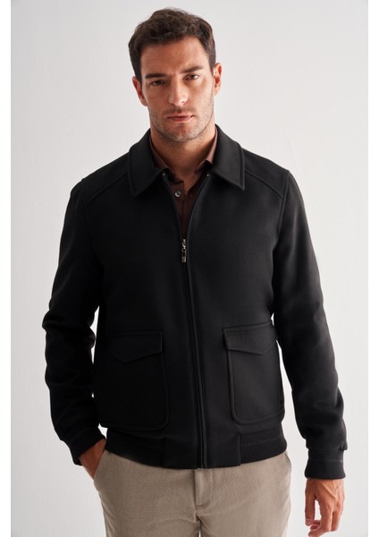 Siyah Gömlek Yaka Casual Slim Fit Esnek Mont 1007255122