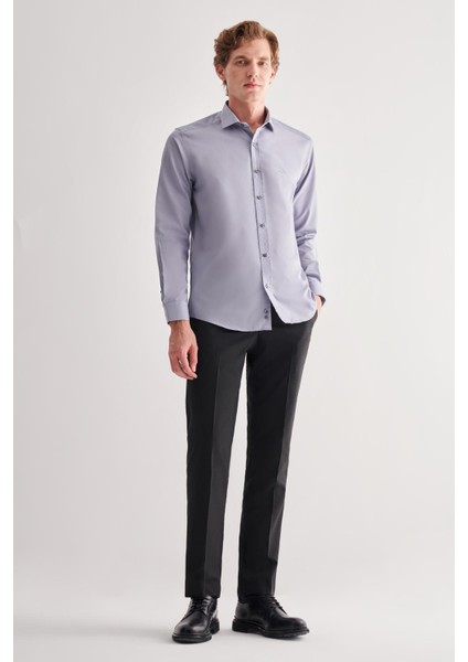Koyu Gri Yarım Italyan Yaka Uzun Kol Slim Fit Pamuklu Gömlek 1004255180 fiyatları