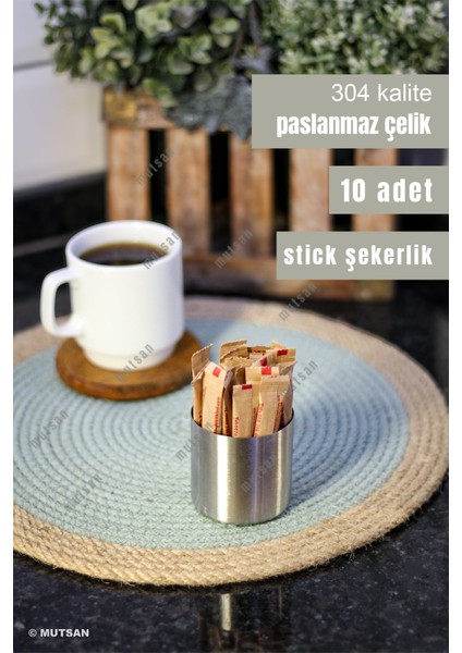 10'lu Stick Şekerlik 6.5 cm | 304 Kalite Paslanmaz Çelik Yuvarlak Stik Şekerlik | Çubuk Poşet Şekerlik