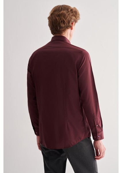 Bordo Yarım Italyan Yaka Uzun Kol Slim Fit Pamuklu Gömlek 1004255180 indirimleri