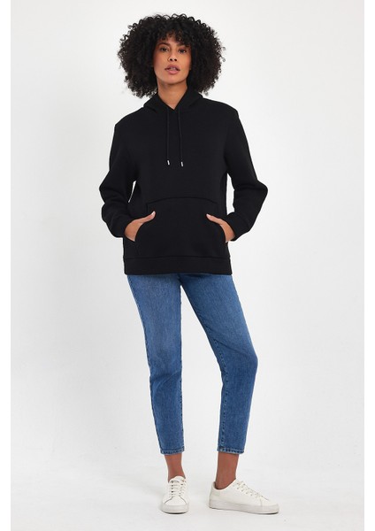 Kadın Kapşonlu Rahat Kalıp Içi Polarlı 3 Iplik Sweatshırt SPR24SWK55