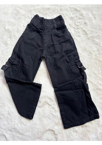 Beli Kemer Takılabilen Bol Paça Kargo Kız Kalp Kot Pantolon