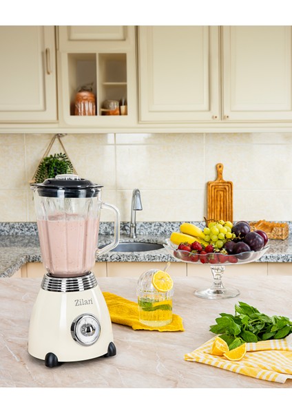 Şık Retro Stand Blender, 1,5l Cam Hazne, 500W, 2 Hız, Bej fiyatları