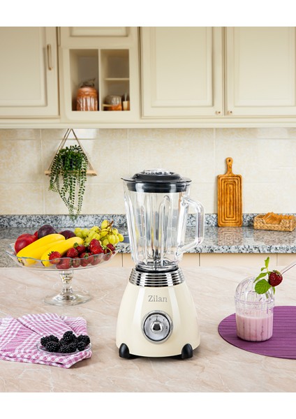 Şık Retro Stand Blender, 1,5l Cam Hazne, 500W, 2 Hız, Bej fırsatları