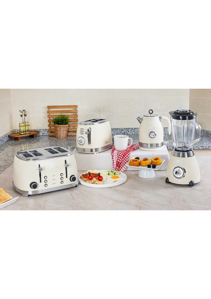 Şık Retro Stand Blender, 1,5l Cam Hazne, 500W, 2 Hız, Bej