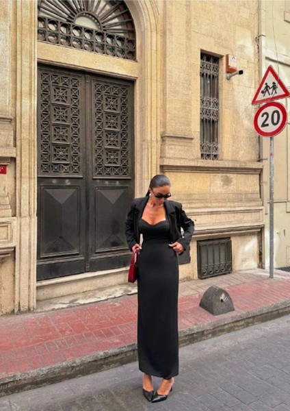 Kadın Kruvaze Detaylı Sırt Çapraz Askılı Elbise Ceket Takımı