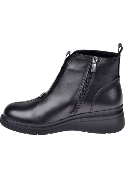 Hakiki Deri Önü Lastikli Dolgu Taban Kadın Bot BEE-5068 Siyah modelleri