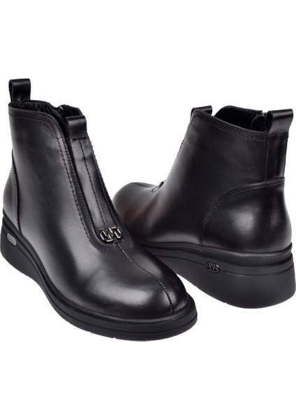 Hakiki Deri Önü Lastikli Dolgu Taban Kadın Bot BEE-5068 Siyah indirimleri