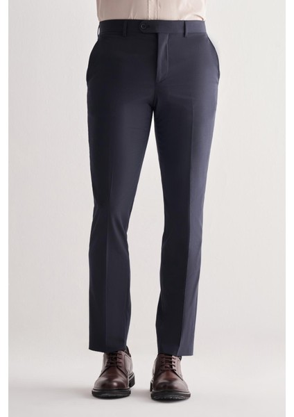 Lacivert Yan Cep Açık Paça Kendinden Desenli Slim Fit Pantolon 1003255152