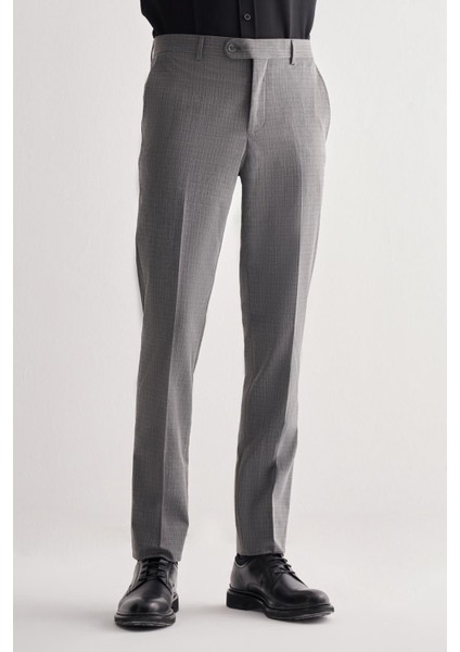 Füme Yan Cep Açık Paça Kendinden Desenli Slim Fit Pantolon 1003255152