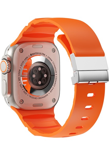 Apple Watch 9 (45MM) Uyumlu Metal Tokalı Silikon KORDON-145 Turuncu