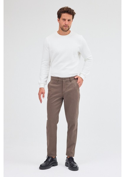 Haki Yan Cep Düz Paça Pamuklu Slim Fit Chino Casual Pantolon 1003255155