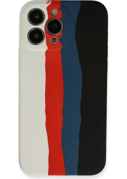 iPhone 13 Pro Kılıf Ebruli Lansman Silikon - Beyaz-Siyah