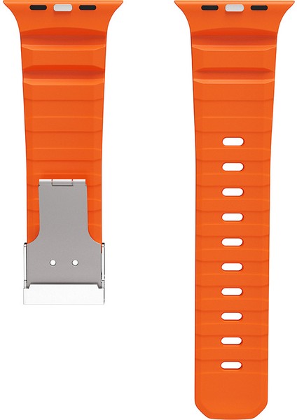 Apple Watch 9 (45MM) Uyumlu Metal Tokalı Silikon KORDON-145 Turuncu indirimleri