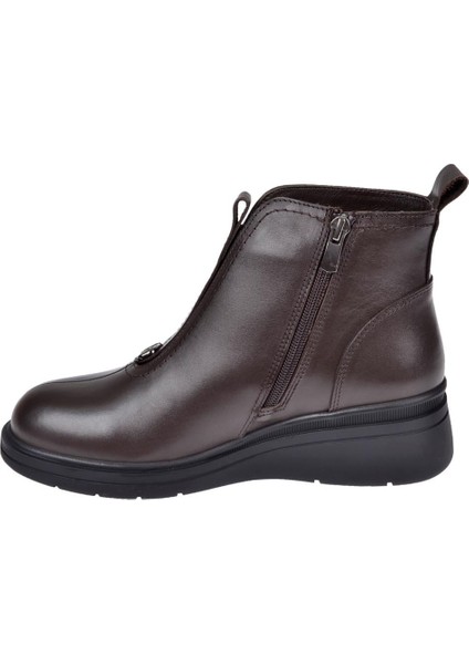 Hakiki Deri Önü Lastikli Dolgu Taban Kadın Bot BEE-5068 Kahve modelleri