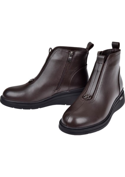Hakiki Deri Önü Lastikli Dolgu Taban Kadın Bot BEE-5068 Kahve fırsatları