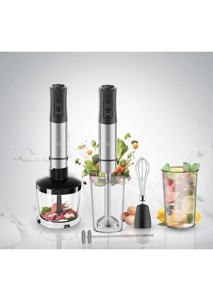 Güçlü 1200W Blender Seti, 12 Hız, Turbo, Paslanmaz Çelik Bıçaklar, Gri Renk
